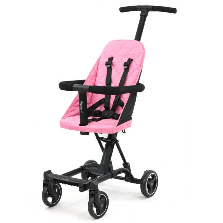 Compact Lightweight Pink Baby Stroller One-Hand Easy Fold with Adjustable Handles and Soft Fabric Wheels