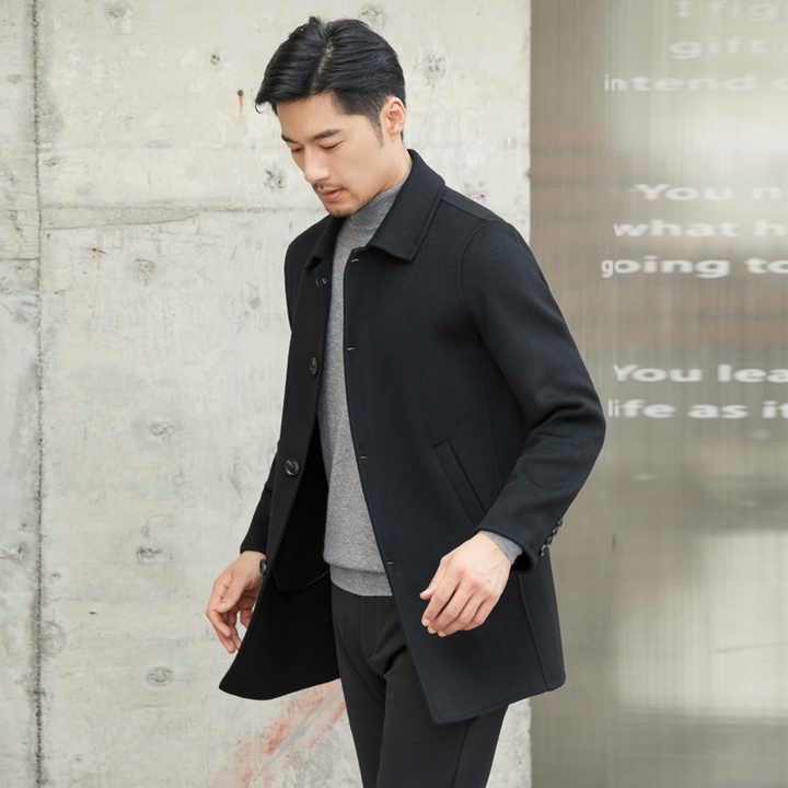 Men's Double-Sided Pure Wool Executive Jacket Long Casual Blazer Coat with Cashmere and Woolen Shirt Lapel Woven Style