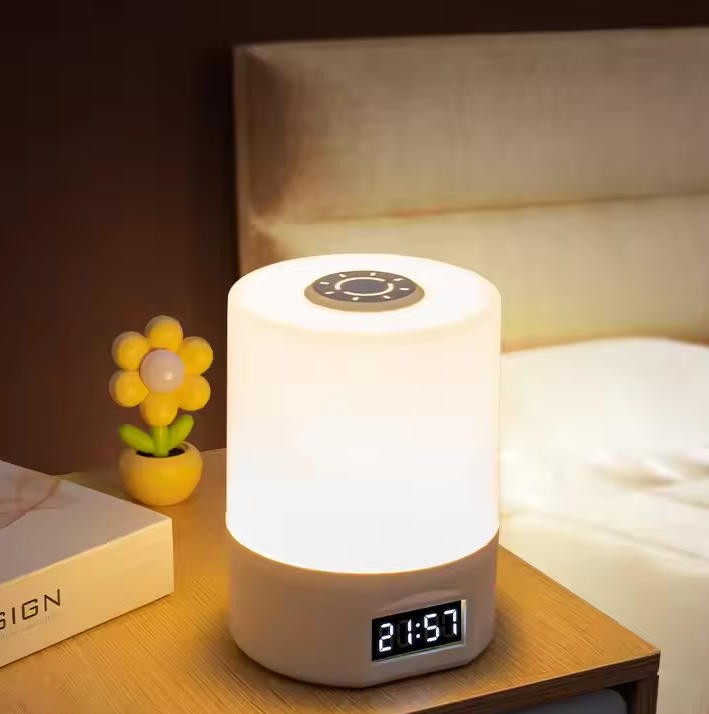LED Remote-controlled Night Light with Clock Battery Level Display Three-color Temperature USB Chargeable 1200mA Bedside Lamp