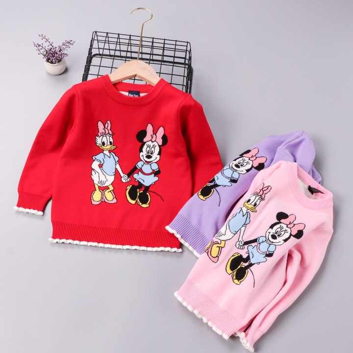 Have Stock Hi-Q Kids Winter Clothes Breathable O-Neck Girls Clothes Eco-friendly Mickey Knitted Sweater Girls