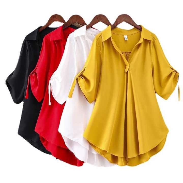 Wholesale Spring Summer Fashion Korean Women Solid Color Shirt Casual One Piece Clothes Half Sleeve Loose Clothing Lady Blouses