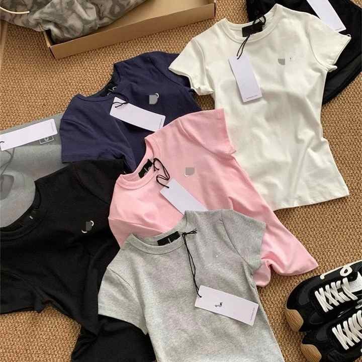 C0906 Solid Round Neck Letter Printed Short Sleeved T-shirt for Women Slim Fit Designer Casual Cotton Crop Top