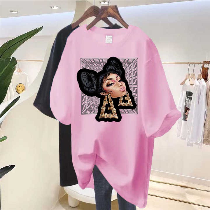 Summer New Short-sleeved Women's T-shirt European and American Super Fire Character Printing Personality Portrait Top Women