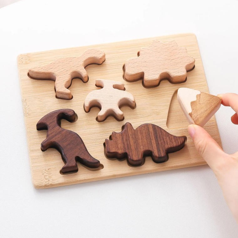 Hot Sale Wooden Dinosaur Puzzle Toys Wood Cognitive Matching Toys Preschool Educational Montessori Toys for Kids Toddlers