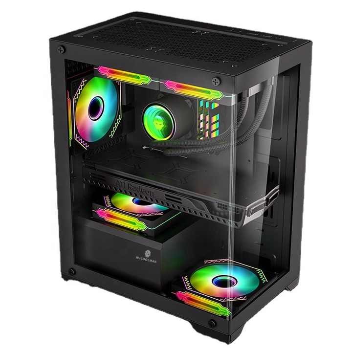 Hot Sales Computer Accessories ATX Mid Tower Tempered Glass Computer case RGB Gaming PC case Compatible with 240mm Liquid Cooler