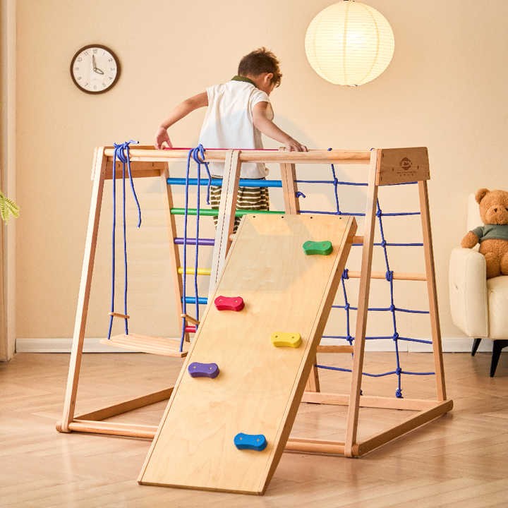 7 in 1Rainbow Multifunctional Indoor Climbing Kids Gym Montessori Playground Set Indoor Playground for Kids