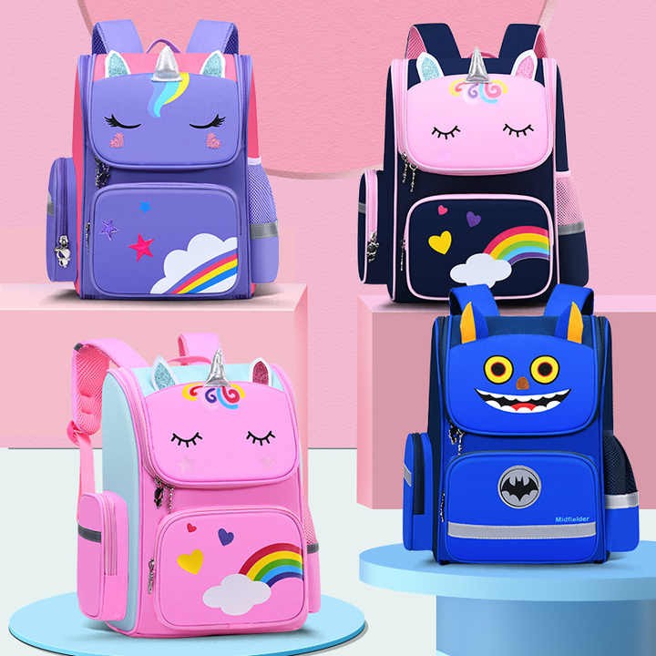 Cute School Bag for Girls and Boys Kindergarten 1-6 Grade with Animal Cartoon Backpack Spine Protection and Load Reduction