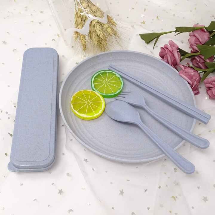 Portable Wheat Straw Flatware With Case Korean Spoon Fork Chopstick in Box Plastic Outdoor Camping Travel Cutlery Set