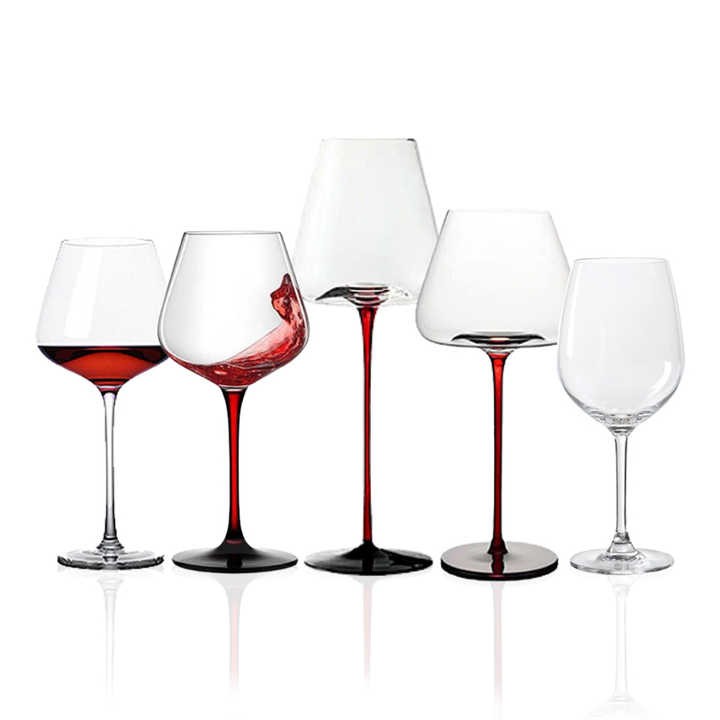 Custom Logo RTS Luxury Black Red Wine Glass Cheap Wholesale Clear Crystal Goblet Tumbler Glasses Wedding Decoration Gifts