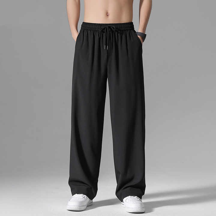 Men's Casual Pants Summer Thin Quick Drying Sports Pants Elastic Waist Straight Tube Loose Wide Leg Trend