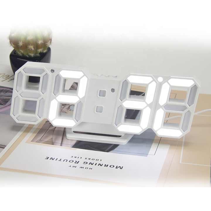 3D LED Table Wall Clock Digital Timer Nightlight Watch Alarm Clock for Warehouse Office Living Room 12/24H Brightness Adjustable