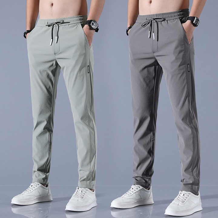 Ice Silk Elastic Casual Pants for Men's Summer Thin Work Trend Loose Straight Breathable Sweatpants Sports Pants Men's Trousers