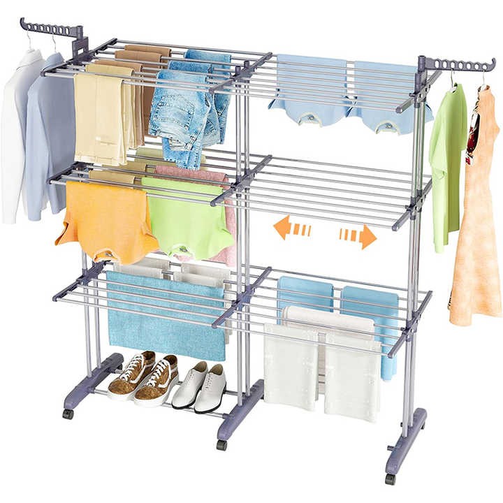 High Quality 4-Tier Folding Clothes Horse with Wheels Multifunction Foldable Design Bathroom Living Room Bedding Drying Racks