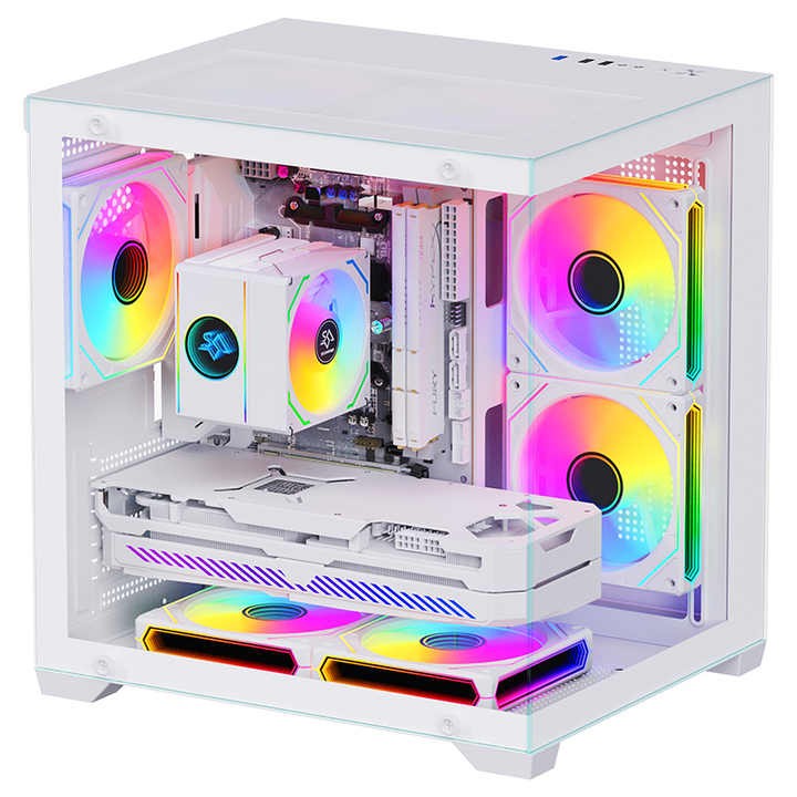 Custom Gaming ATX PC Case & RGB Fans Aluminum Alloy Mid Tower with Glass Cabinet for Desktop Computer
