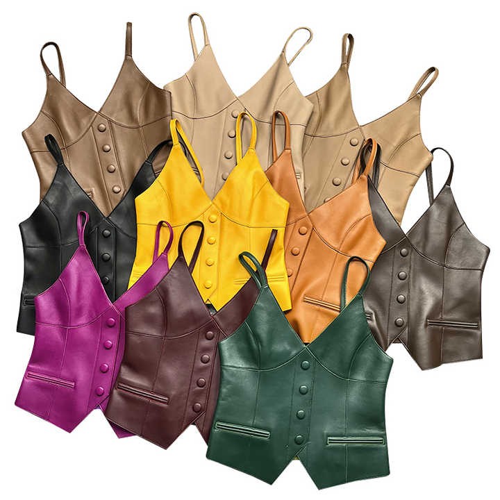 Multi-Color Sheep Skin Versatile Slim Fit Fashion Vest Sleeveless Camisole Women's Leather Vest