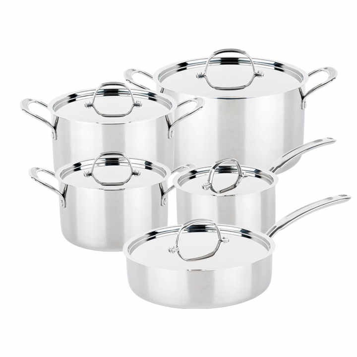 10 Pieces Triply 304 Stainless Steel Stock Pot Saucepan Saute Pan Non Stick Cookware Set With Lid