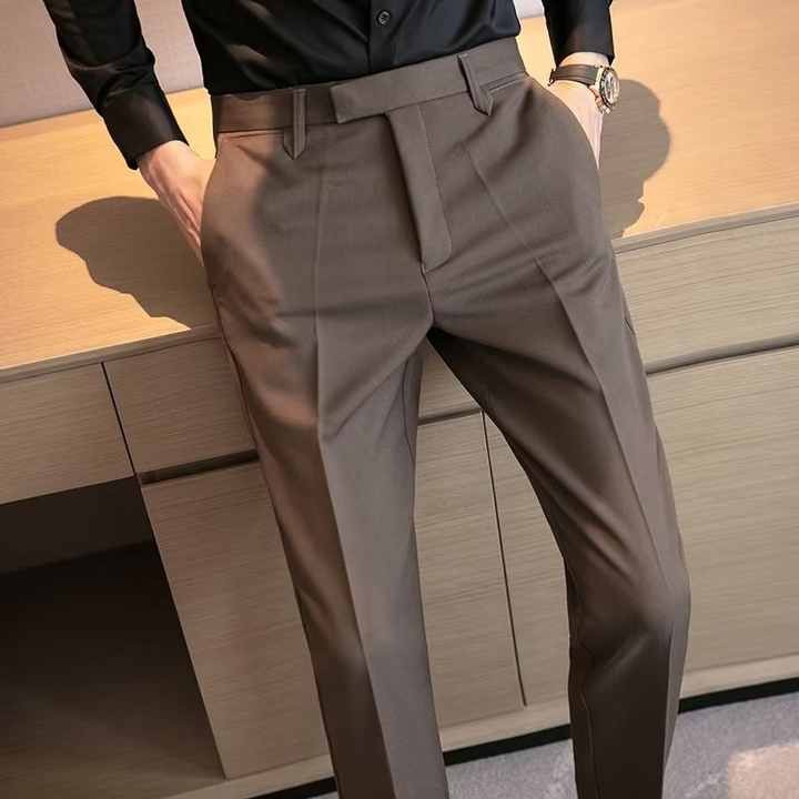 New Men's Dress Pants Coffee Color Senior Sense Formal Business Suit Pants Summer Small Foot Drop Pants