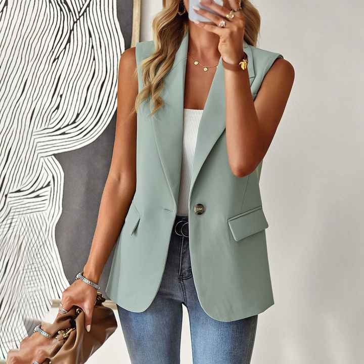 Womens Fashion Long Waistcoat Vest Jacket Sleeveless Fall Spring Single Button Blazer Vest