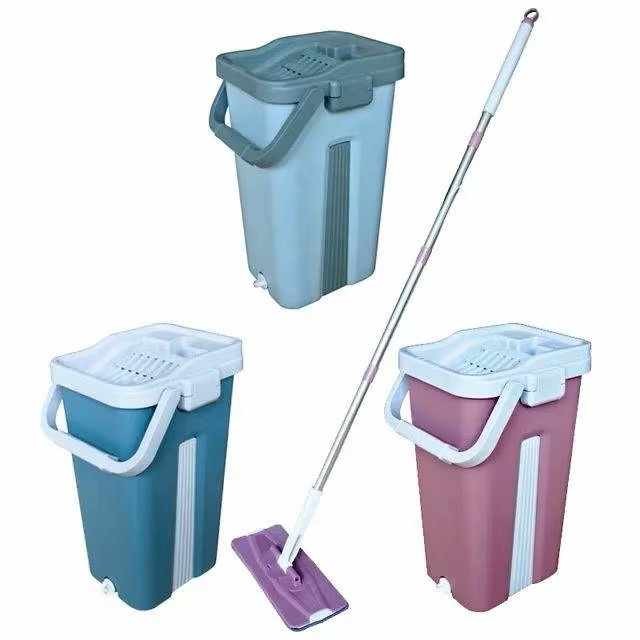 High Quality Microfiber Flat Mop Bucket Set with Magic Handle Steel Pole Dry & Wet Usage Household Cleaning Tool